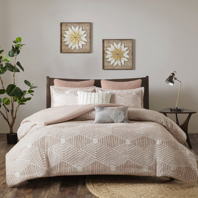 Literie Blush King / King - matériau en coton, motif géométrique, courtepointe chic et contemporaine imprimée, tissu fin