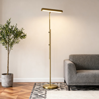 Floor Lamp With Adjustable Height And Swing Arm, 3 Color Temperature Dimmable Standing Lamp For Living Room, Bedroom, Or Office Reading Light, Industrial Style