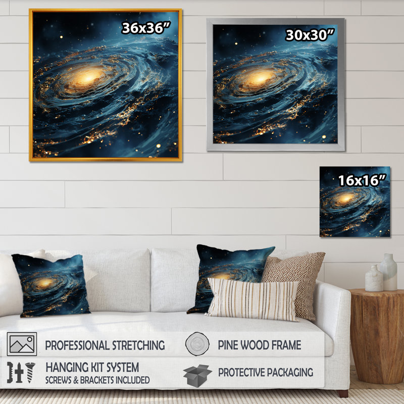 Glorying Galaxy Black Hole - Abstract Spirals, art mural, H 36 po x l 36 po x P 1,5 po, Cadre photo noir