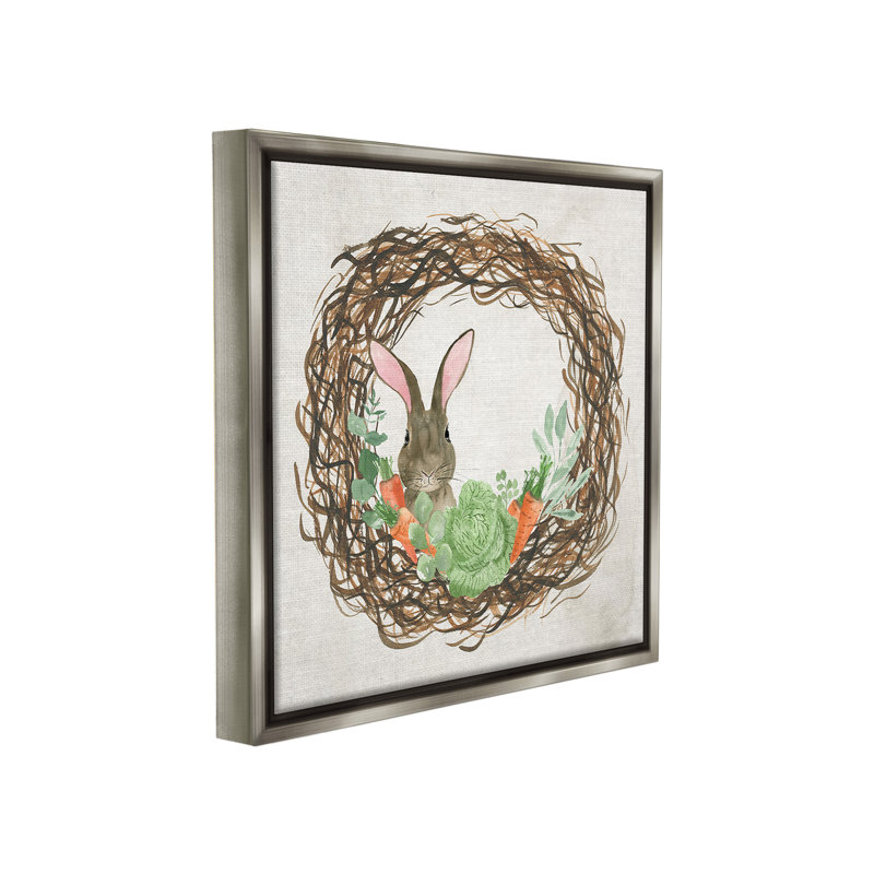 «Spring Pâques Wreath Floater Frame» par Lucille Price sur toile, Cadre flottant gris lustré, H 25 po x l 25 po