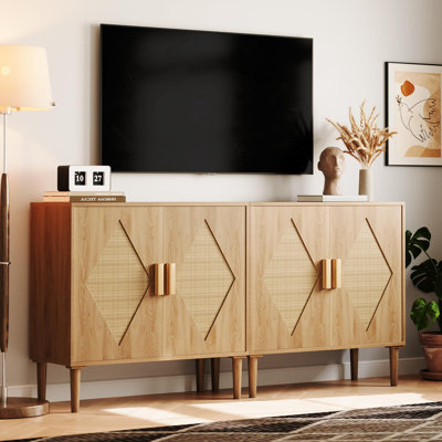 Buffet, armoire de rangement avec portes en rotin