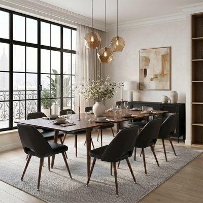 Ensemble de table de salle à manger extensible 9 pièces avec chaises d'appoint en similicuir