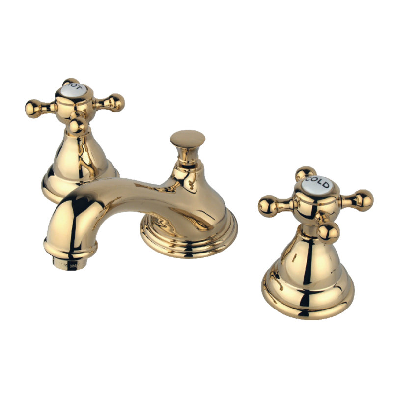 Widespread Bathroom Faucet with Double Buckingham Cross Handles, Polished Brass