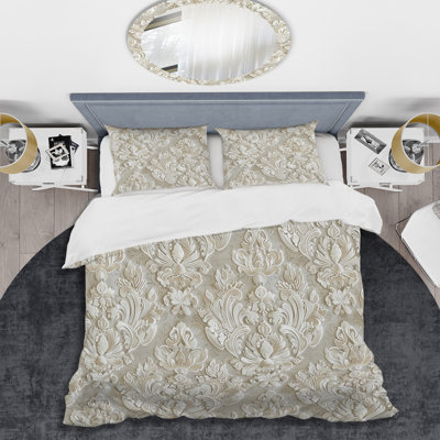 Ensemble de housse de couette transitionnelle White Damask Flower Glamour Print III