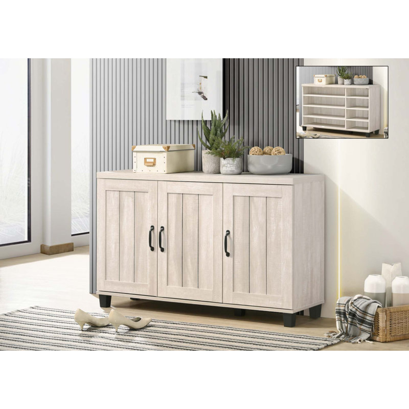 Corby 3-Door 16 Pair Shoe Storage Cabinet,45" 3-Door Shoe Cabinet, Light Grey
