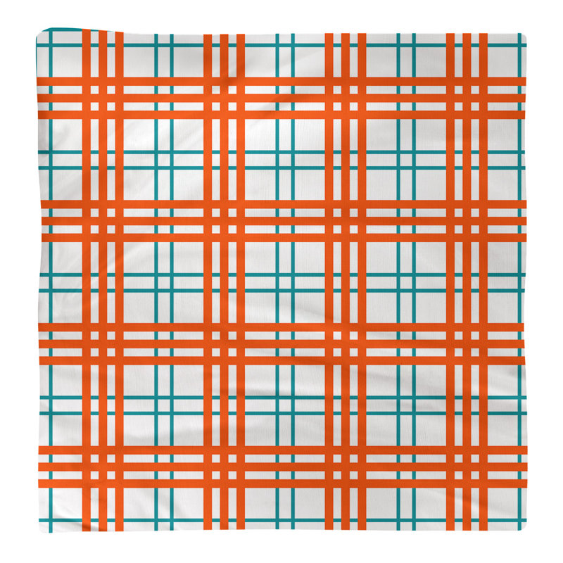Plaid Square Napkin, Gray/Aqua/Orange, 10" x 10", Cotton