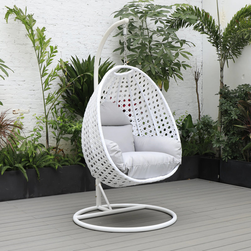 Balancelle d'extérieur pour 1 personne avec support Brookstonval, support pour œuf suspendu en osier tissé à la main, structure en fer résistant aux rayons UV, méridienne de patio rembourrée pour porche, jardin, balcon et cour arrière