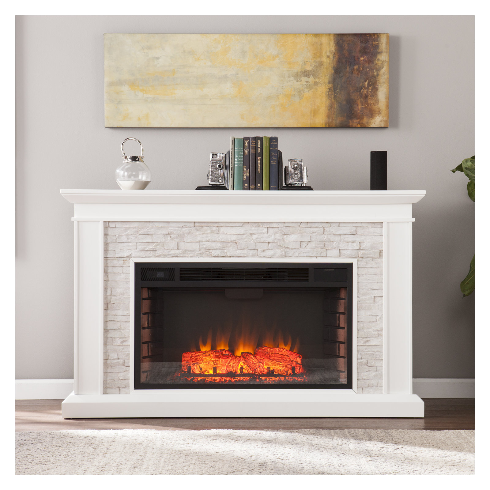 Burnell Electric Fireplace, White