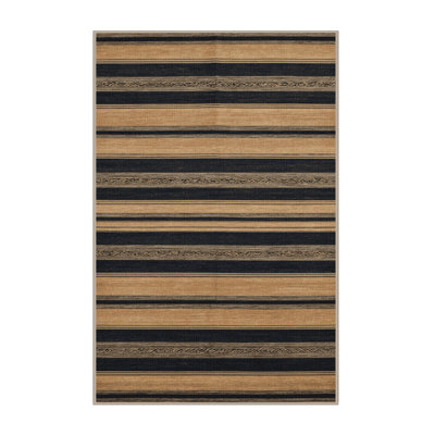 Washable Dune Dark Gray Striped Area Rug