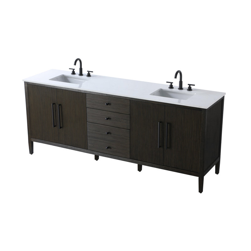 Meuble-lavabo double 84 po, Chêne chocolat