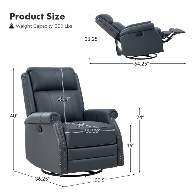 Fauteuil inclinable manuel oscillant en cuir véritable de 30,5 po Anouschka