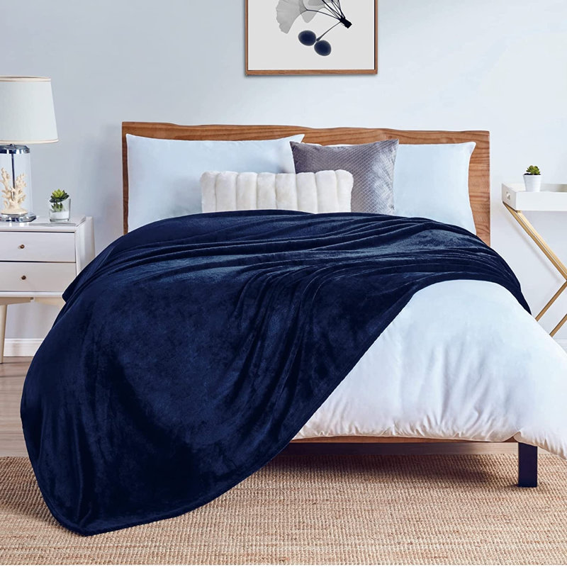 Amett Flannel Fleece Blanket, Navy Blue, W220 x 240cm