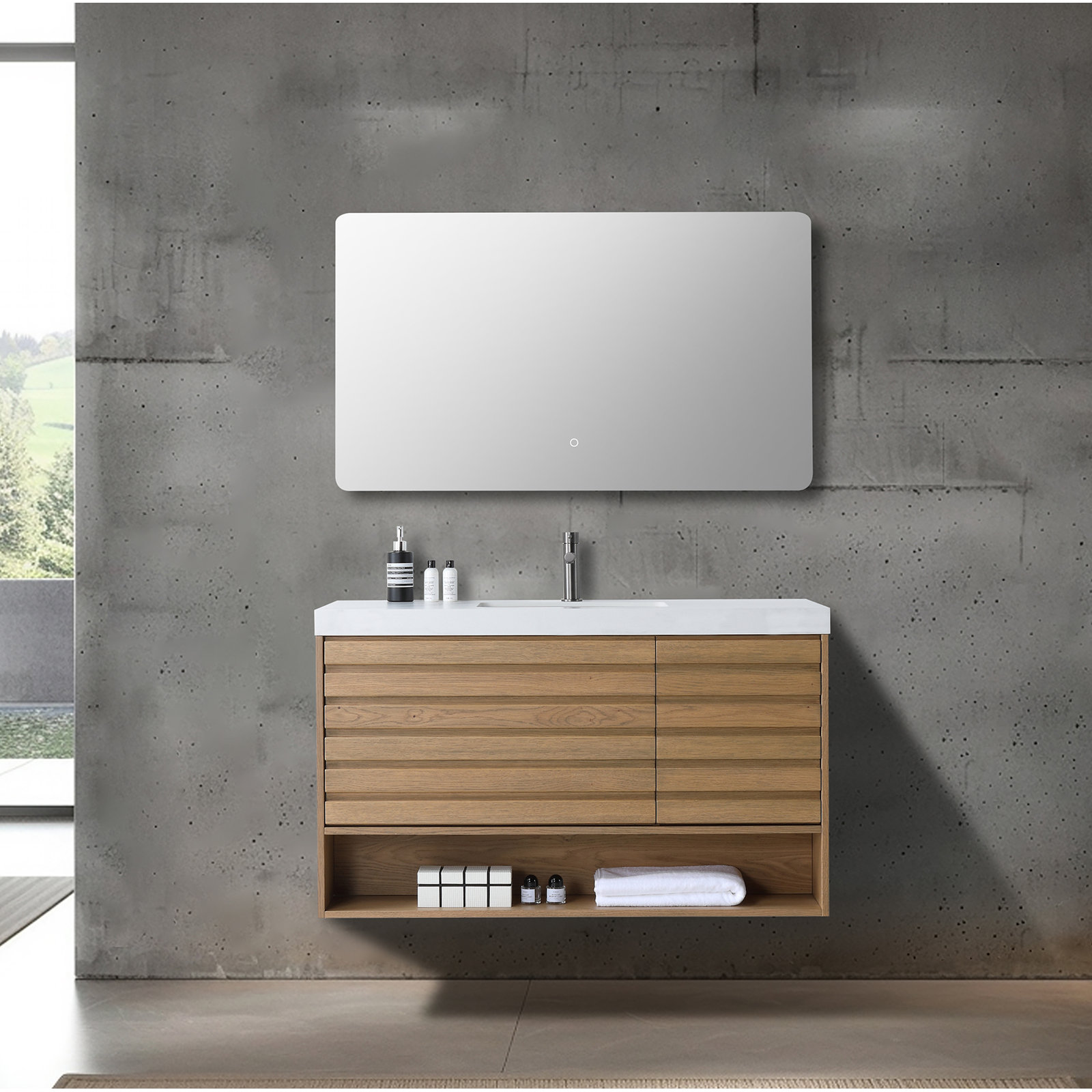 Matera 48" Cedar Single Bathroom Vanity, Pecan Oak, White
