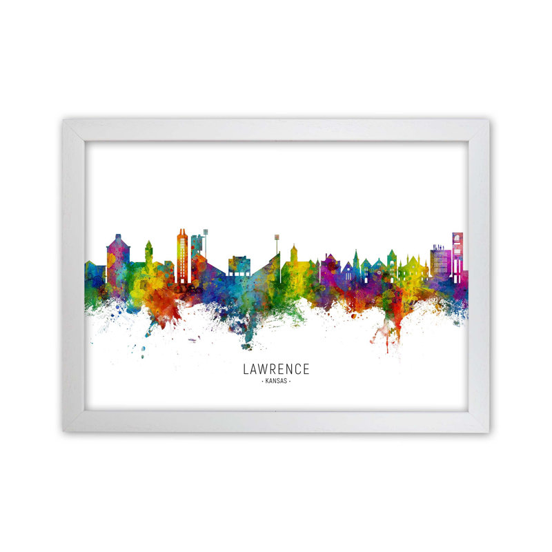 Lawrence Kansas Skyline by Michael Tompsett - Print, White Framed, 34cm H x 46cm W x 3cm D