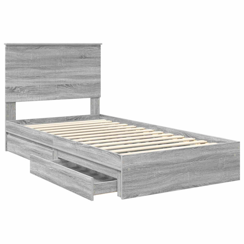  Bed Frame With Drawer Engineered Wood, 100 x 200cm, Grey Sonoma