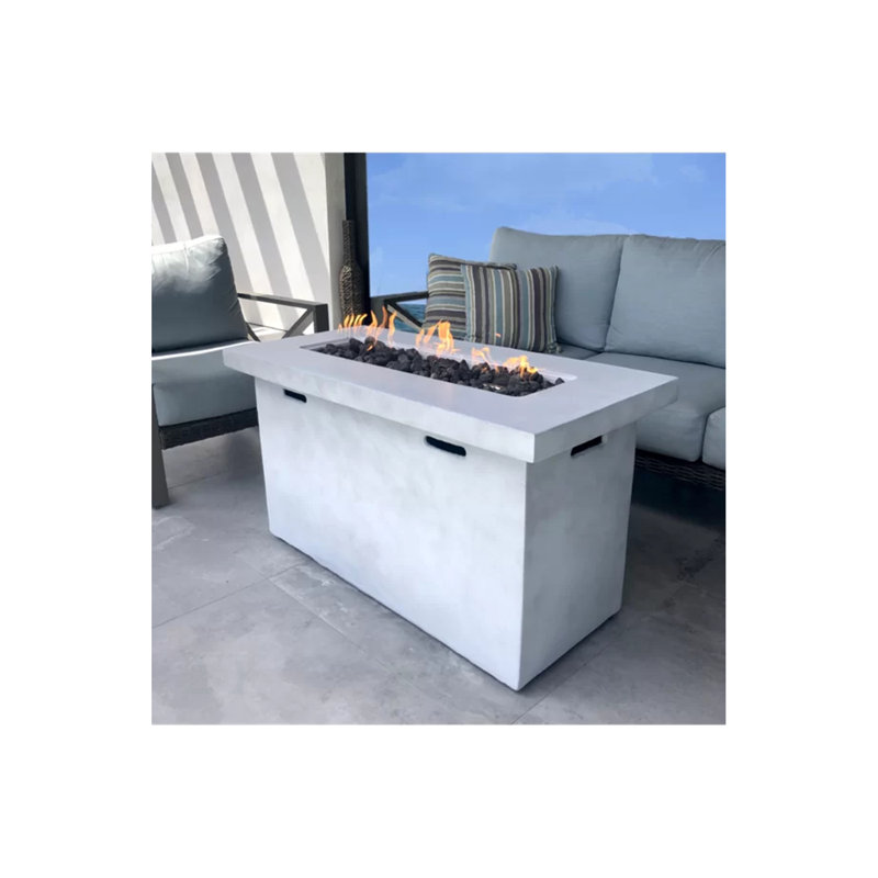 25" H x 42" W Fiber Reinforced Concrete Propane Outdoor Fire Pit Table, White
