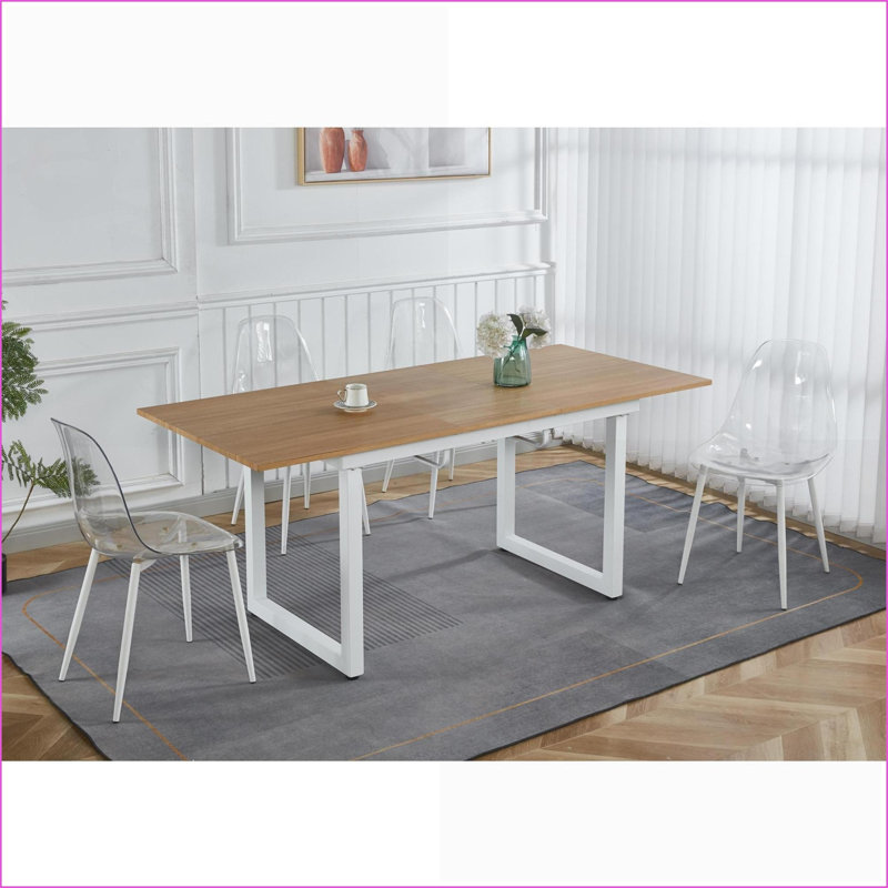Table basse moderne à économie d'espace avec plateau en panneau de fibres à densité moyenne et pieds en métal - Longueur facile à nettoyer et réglable