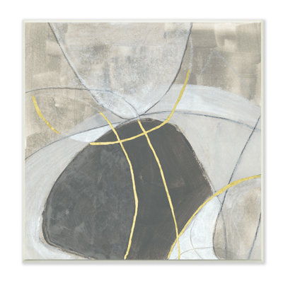 " Neutral Circular Line Abstraction Soft Layered Stones " by June Erica Vess Painting Print