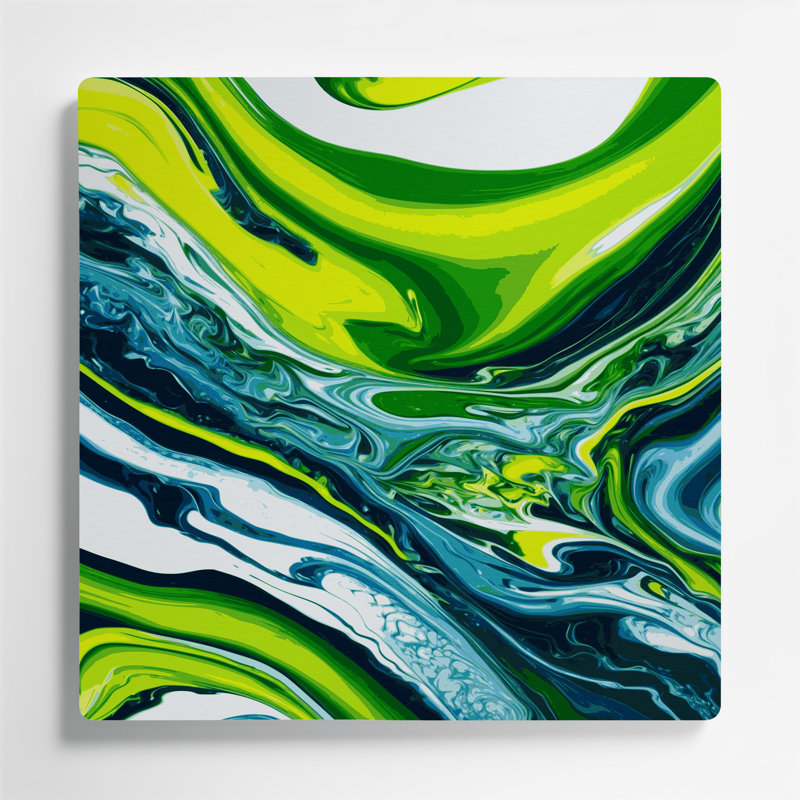 Abstrait art fluide en métal vert 42, H 12 po x l 12 po