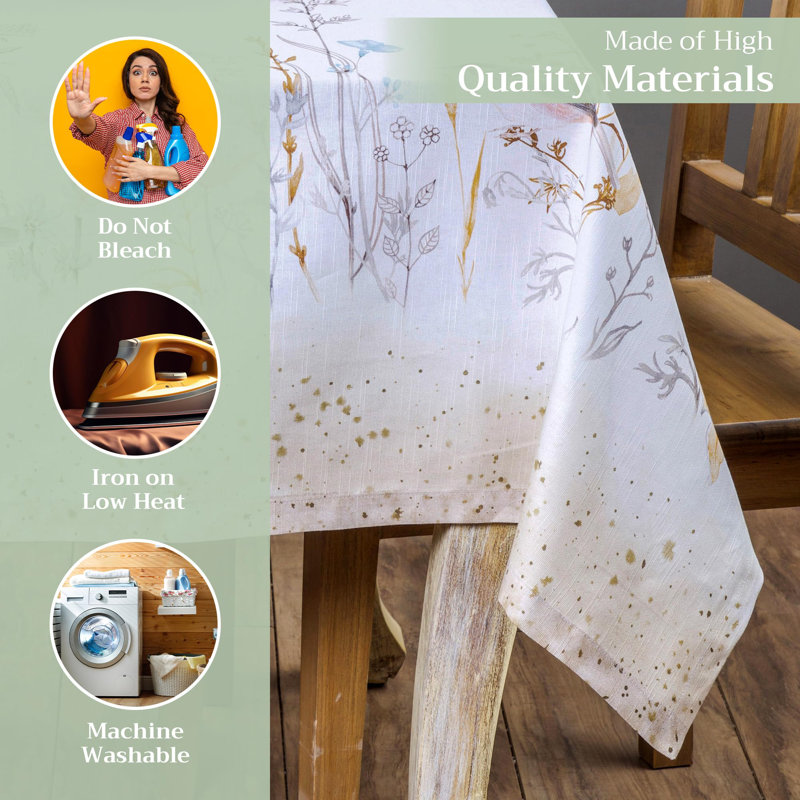 Maison d' Hermine Table Cloth Rectangle Table 100% Cotton 60 x 120 Inches Tablecloth Reusable Decorative for Dining Room Farmhouse Home Valentines Day Decorations Spring Summer- Meadow Florals - Beige