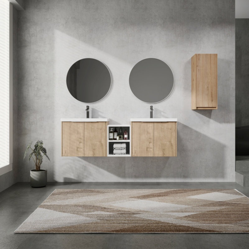 Meuble-lavabo mural 60 po avec lavabo et armoire latérale 60 po