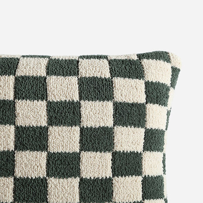 Checkerboard Lumbar Pillow Cover & Insert, Moss/Sahara Tan Checkered, 20" H x 20" W' x 1.4" D