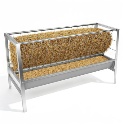 Livestock Hay Feeder, 2 in 1 Grain & Hay Feeder, 92-Gallon Capacity, 59" Long Goat Pasture Feeding with Deeper Feeding Pan, Heavy Duty Steel Grain Holder for Sheep Sheds, Farms, Horse Barns