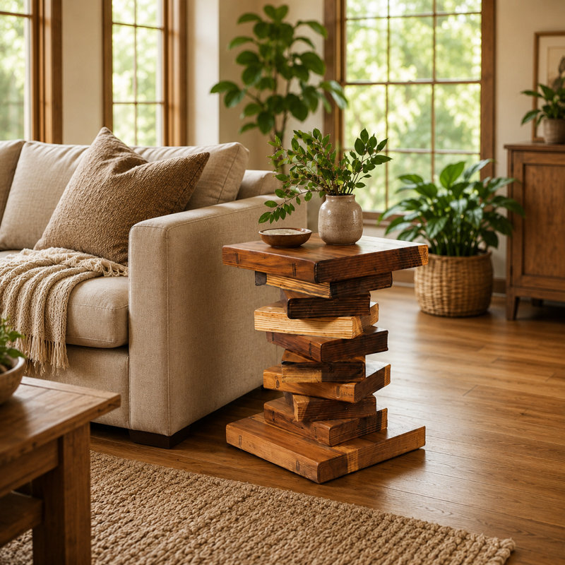 Burruss Solid Wood Block End Table