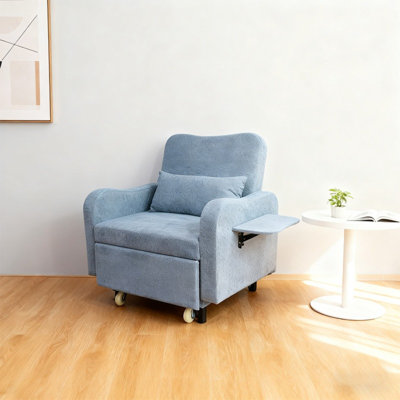 34 W 180° Soft Seat with USB Charging & Phone Holder, Small Bedroom Chair, Blue Accent Chair