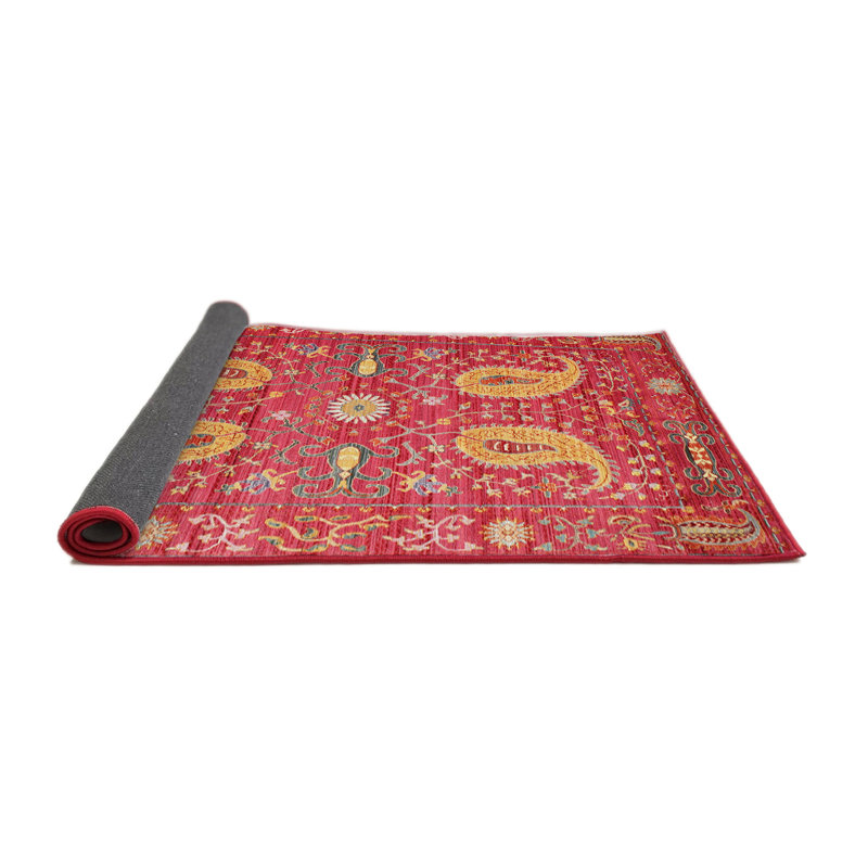 Tapis traditionnel rose / rouge / orange, Carré 3 pi