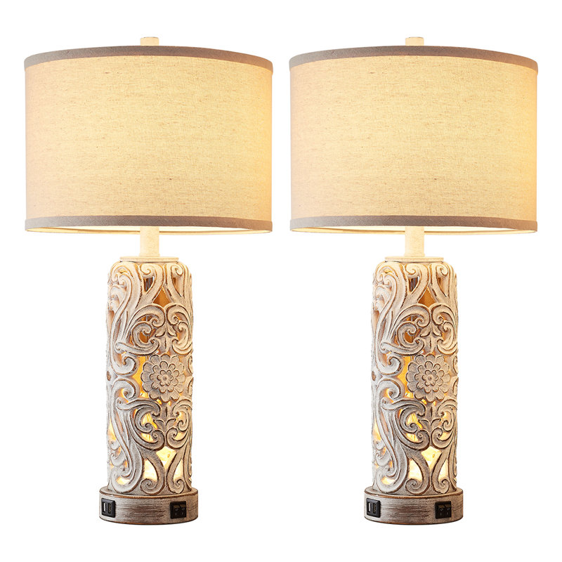 Karmisha 25" Resin Table Lamp Set With Night Light And USB Ports