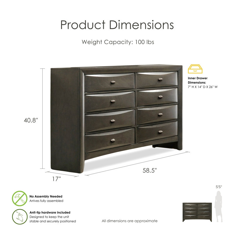 Urbanek 8-Drawer Dresser, Gris