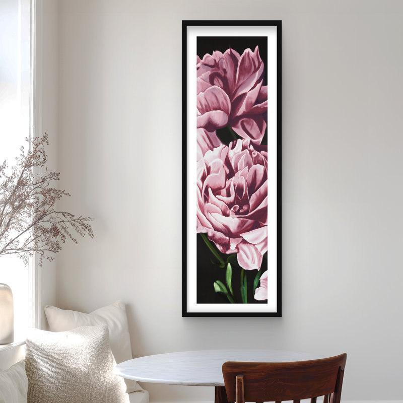 Pivoines roses - imprimé floral encadré mat noir | Décoration intérieure, H 48 po x l 16 po