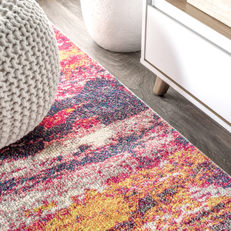 Tapis rose / crème Lasley Contemporary, Rectangle 7 pi 9 po x 10 pi