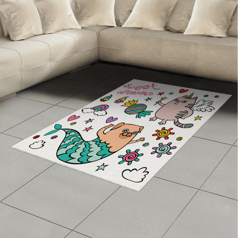 Unicorn Cat High Density Long Fiber Poly Threads Decorative Area Rug Carpet, Rectangle 4' x 5'8"