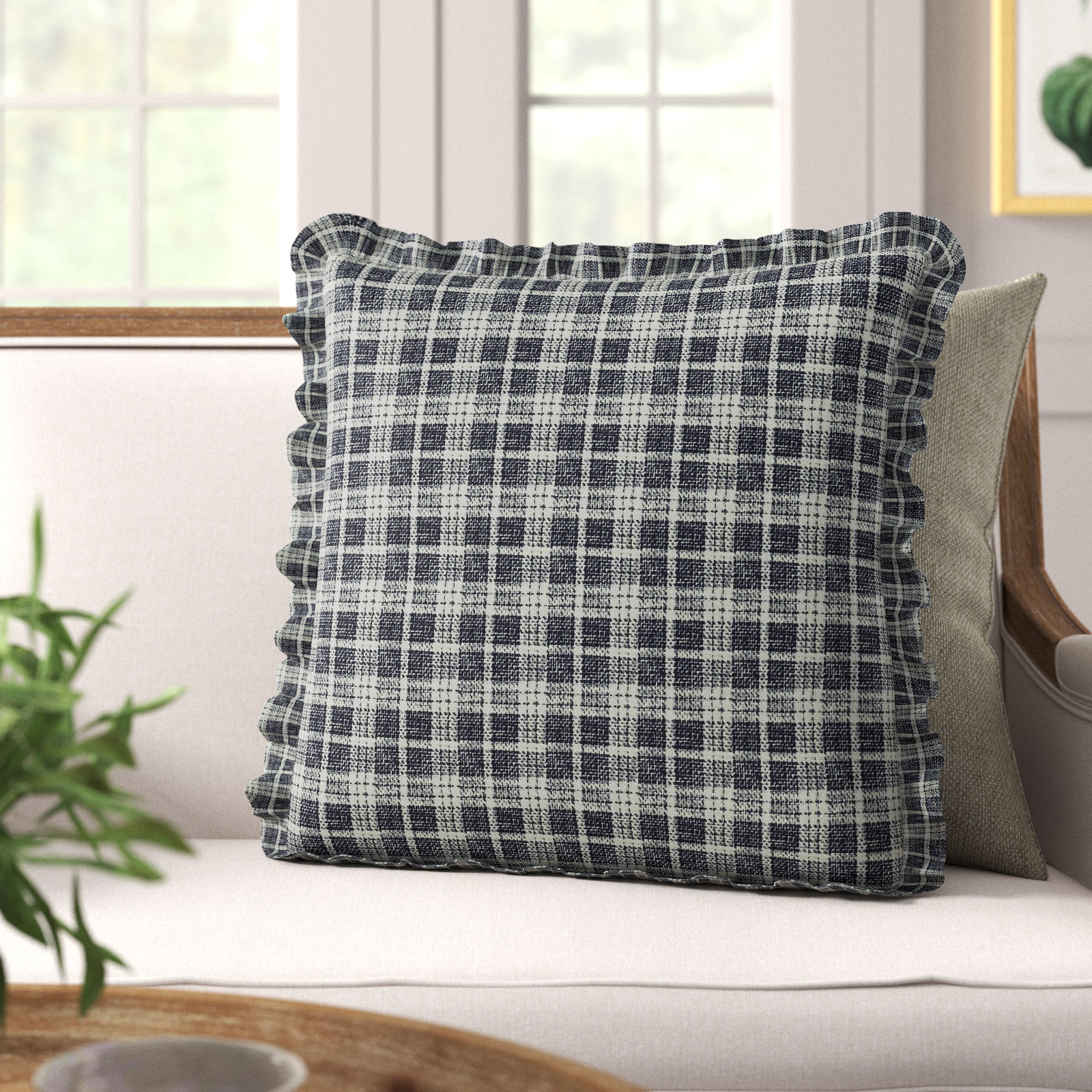 Zeppelin Cotton Pillow Cover, Black Plaid, Down, 22" x 22"