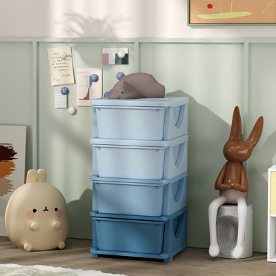 Unité de rangement pour enfants à 4 niveaux QABA, coffre de rangement à 4 tiroirs, bacs en plastique pour chambre d'enfant