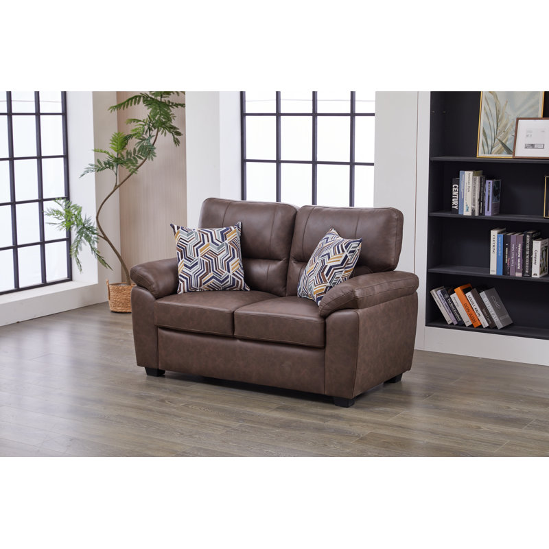 Causeuse de salon moderne en similicuir de 58,66 po avec coussins moelleux et accoudoirs coussinés, Brown