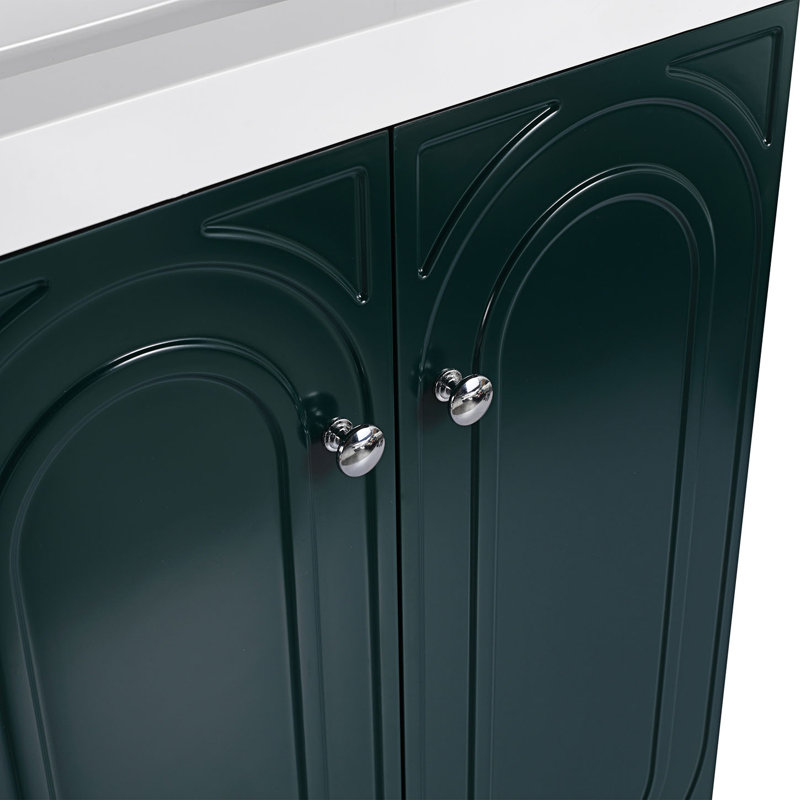 Meuble-lavabo autoportant et 2 portes d'armoire à fermeture en douceur - sans le lavabo, Vert foncé