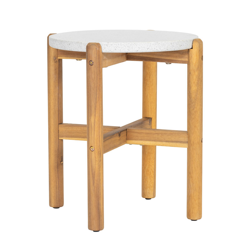 Nyaja Patio Acacia Wood End Table With Concrete Top