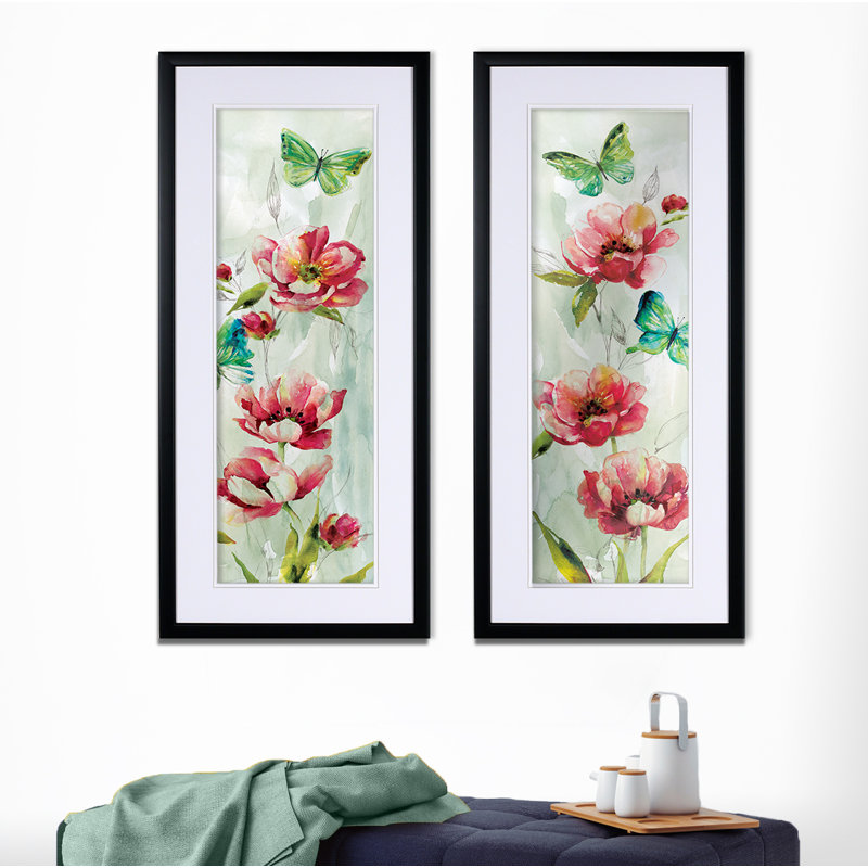 « papillon welcome », ensemble de 2 reproductions de peintures à l’acrylique encadrées