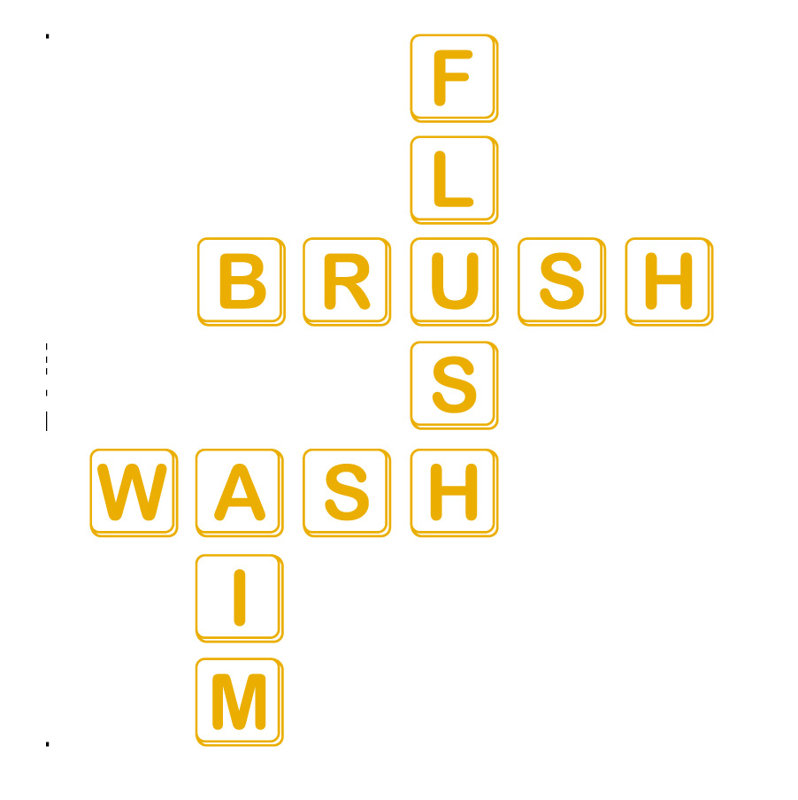 Décalcomanie murale pour salle de bain scrabble, Jaune signalisation, H 48 po x l 42 po x P 0,01 po