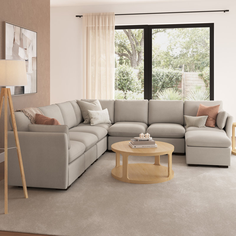 Canapé modulaire modulaire à 6 places avec repose-pieds et rangement, meubles de salon, Polyester taupe brume