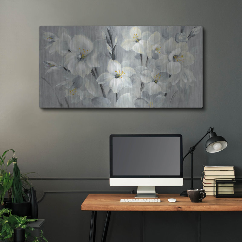 "Fleurs sur fond gris" par Silvia Vassileva, H 24 po x l 48 po
