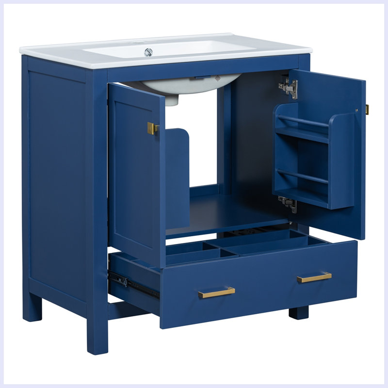 Meuble-lavabo moderne avec lavabo simple et tiroir, Bleu