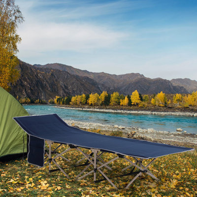 Camping Cot For Grown-Ups - 330 Lbs Capacity, Blue. Portable Sleeping Bed With Side Pocket Adventures, Camping, Vacations. Water-, Lightweight, Tough Surface Coating Folding Adults Load Travel, Camp,