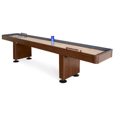 Hathaway Challenger 12 Ft Shuffleboard Table for Family Arcade Game Room - With Poly-Coated Playfield, Built-In Scorer & Cabinet, Climate Adjusters, Leg Levelers, 8 Pucks, Brush & Wax - Walnut Finish
