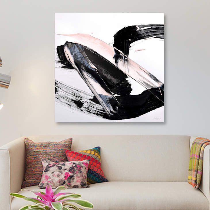 «Peach Black Blast», impression sur toile, H 18 po x l 18 po x P 1,5 po, Toile tendue, Pas de tapis