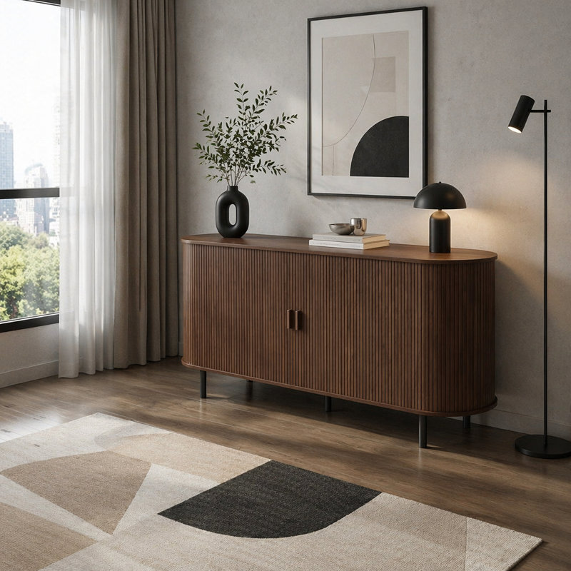 Buffet 67 po avec portes coulissantes, armoire de rangement moderne avec tablettes réglables, console en bois pour la salle à manger, la cuisine et le salon