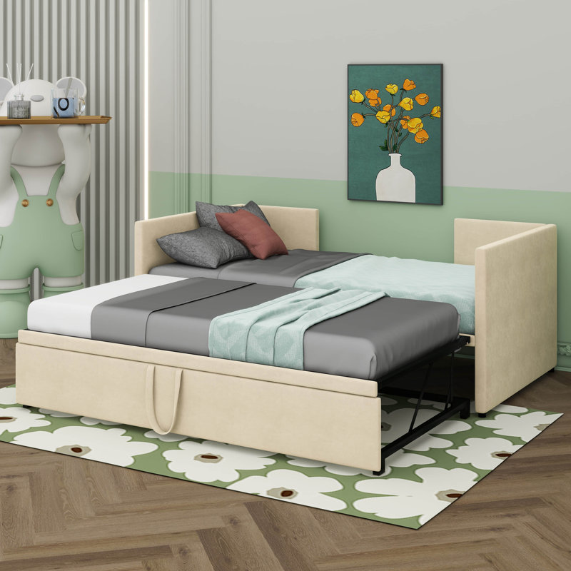 Lit de jour simple rembourré avec couchette escamotable escamotable, Beige